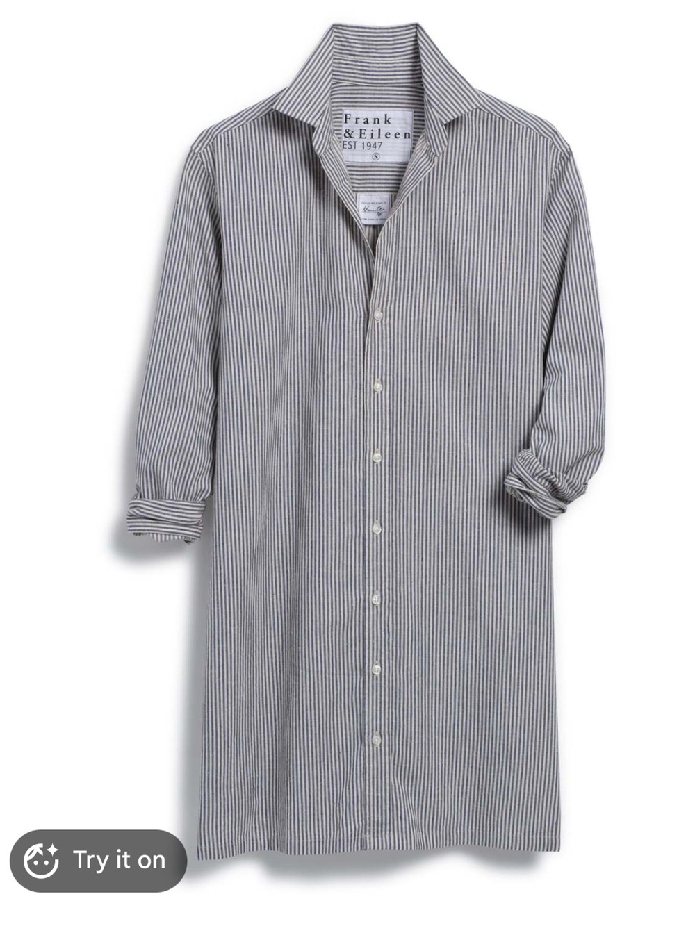 Frank & Eileen Navy and White Pinstripe Long Sleeve Shirt Dress
